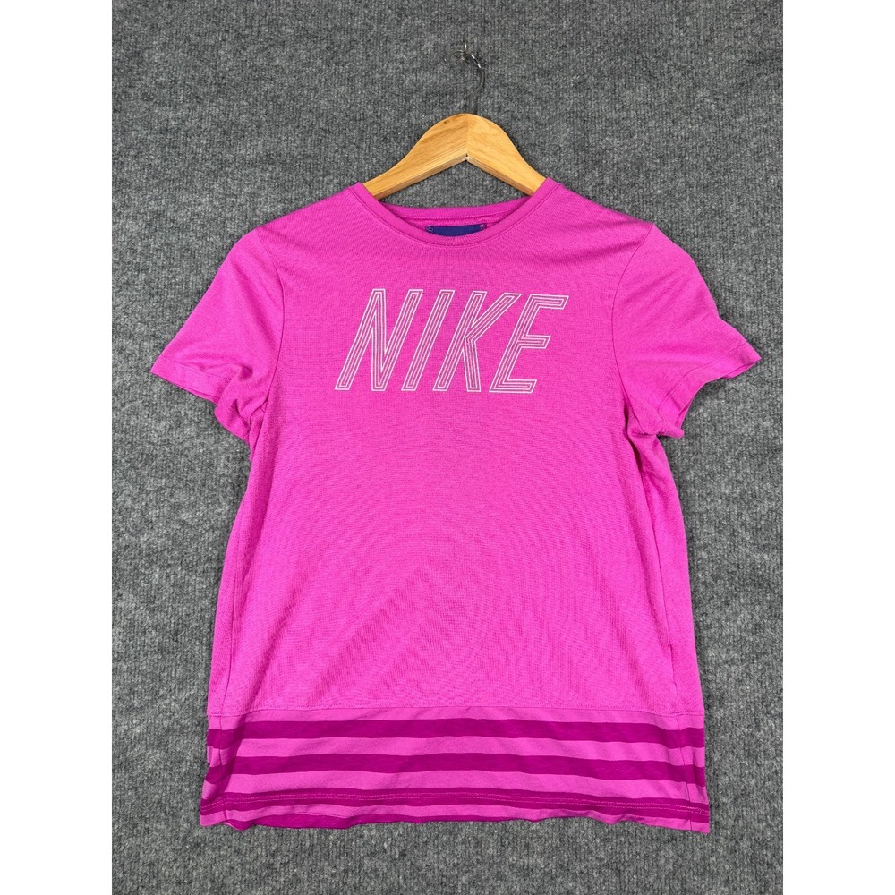 Nike Dry Tee Shirt Big Girls XL Vibrant Pink Core GX Hyper Magenta Striped Hem